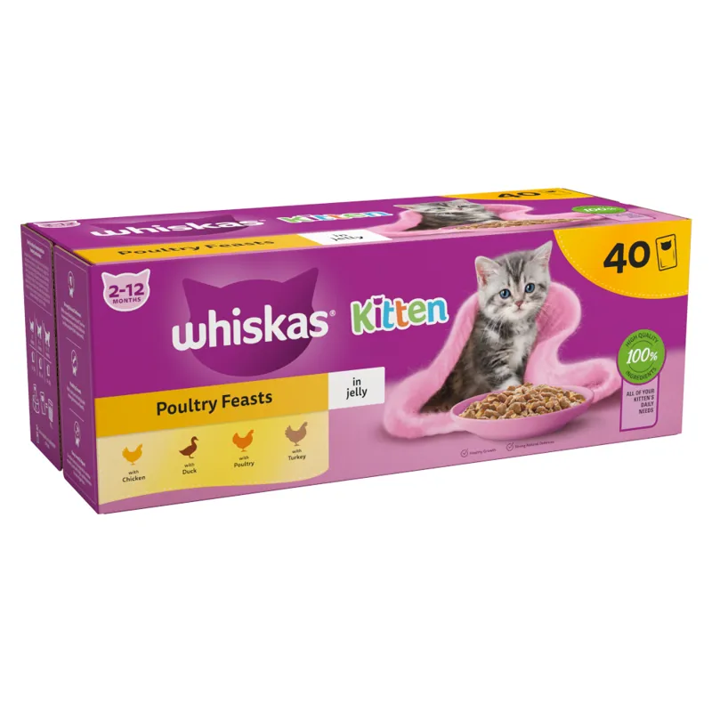 Whiskas Pouches Kitten Poultry Feasts in Jelly 40 x 85g